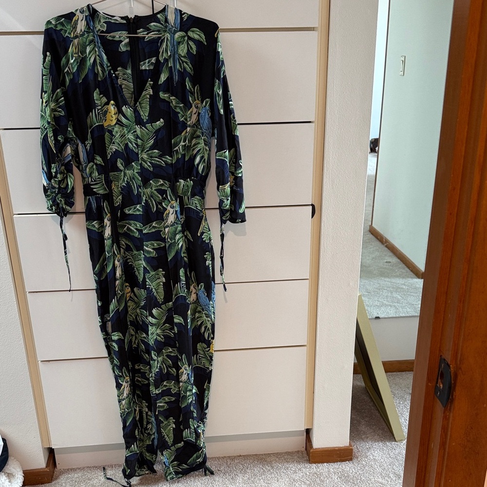 Stella McCartney Black and Green Leaf Print Jumpsuit